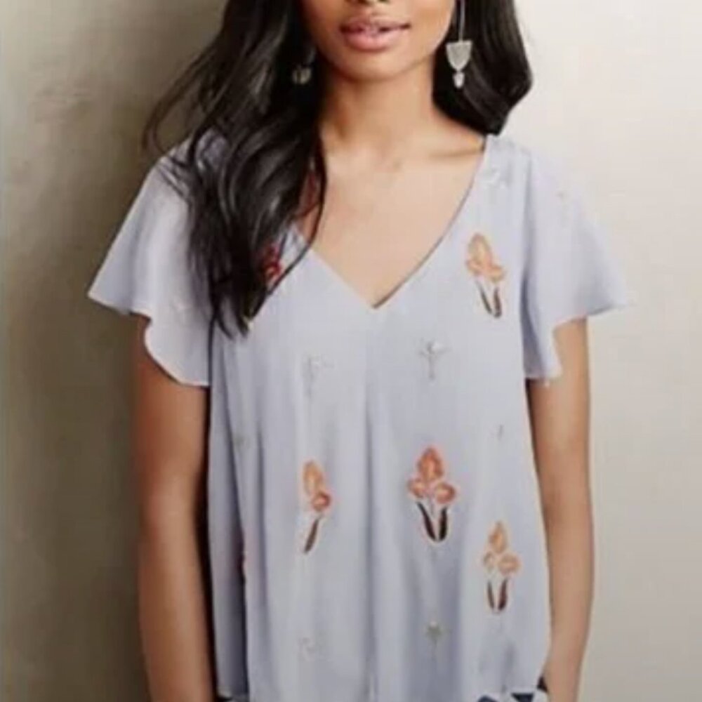 Anthropologie Floreat Floral Embroidered Blouse